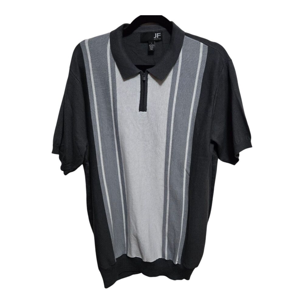J. Ferrar Polo Shirt Mens Size Large Gray White Bowling Golf Casual NEW
